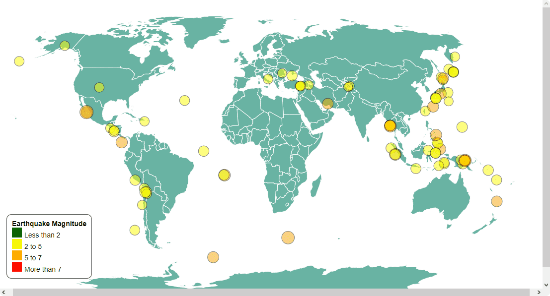A new earthquake marker appearing on the world map in real time